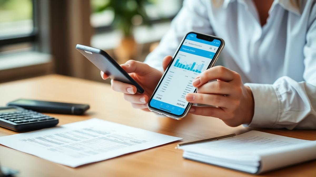 Person nutzt Budgetplaner App auf dem Smartphone