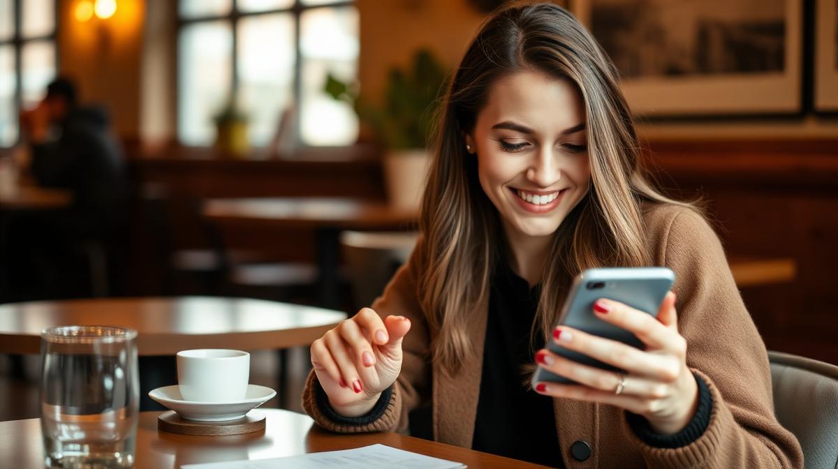 Junge Frau nutzt Budgetplaner App auf dem Smartphone